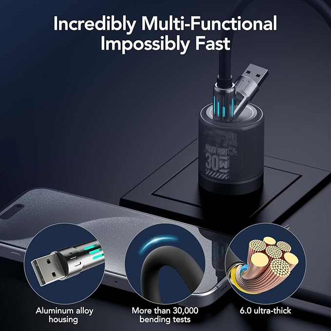 4-in-1 Multi USB Charging Cable – 240W Fast Charging Cord (USB-A & Type-C) for iPhone, iPad, Samsung, MacBook – 6.6Ft